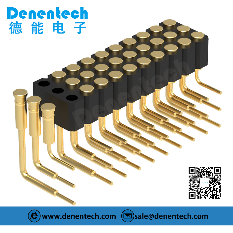 Denentech 2.54MM pogo pin H4.0MM triple row female right angle Pogo Pin Spring Loader Pogo Pin Header connector